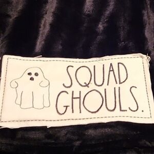 NWT Rae Dunn SQUAD GHOULS Halloween/Ghost Black Plush Patch Throw Blanket Throw